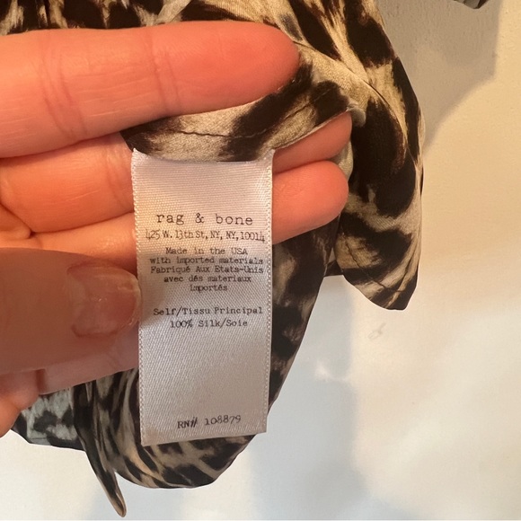 Rag and Bone Saunders Silk Leopard Print Button Front Batwing Sleeve Blouse - Picture 7 of 10